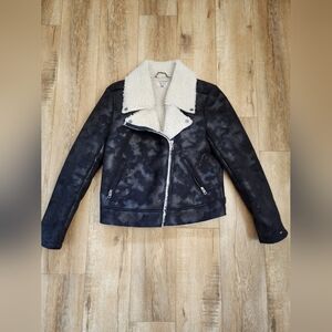 Tommy Hilfiger Faux Leather Biker Aviator Jacket Sherpa Lined Women size L